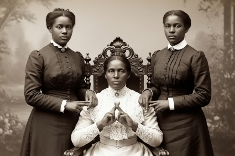 It was just a portrait of a mother and her daughters — but look more closely at their hands.