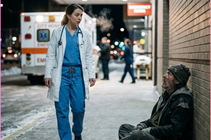 The Surgeon Walked Past the Homeless Man Outside the Hospital Every Day for a Year — The Morning She Finally Stopped, She Dropped to Her Knees on the Sidewalk and Wept