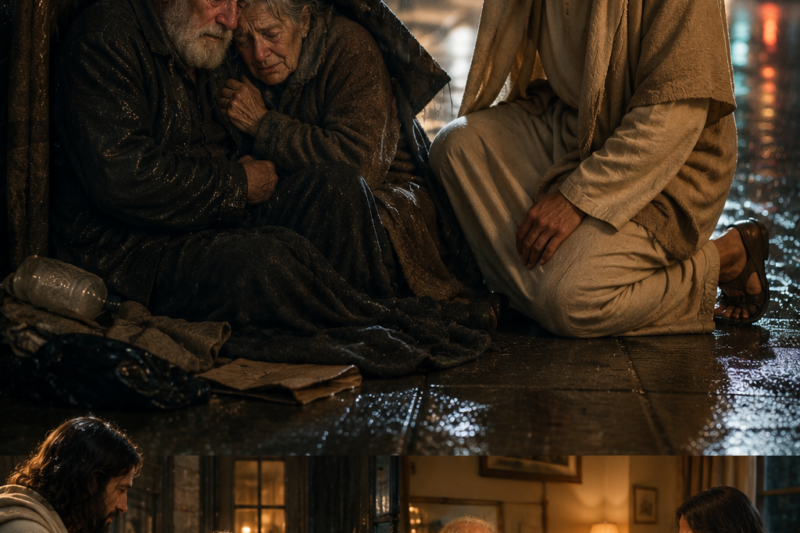 An elderly couple abandoned in the rain when Jesus found them… Try not to cry at what He did…